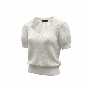 7 For All Mankind Womens Sweetheart Puff Sleeve Open Knit Sweater White S NEW